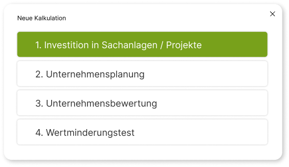 Invest for Excel new calculation file window DE
