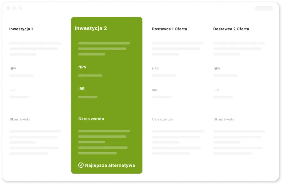 Comparison table Invest For Excel illustration PL