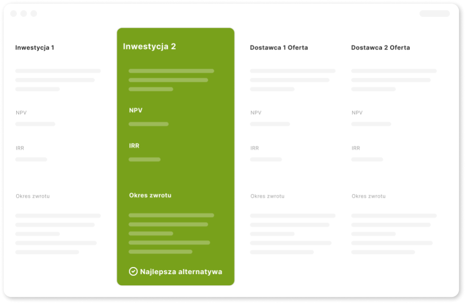 Comparison table Invest For Excel illustration PL