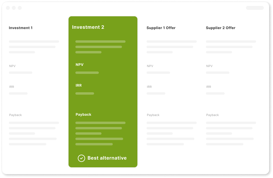 Comparison table Invest For Excel illustration