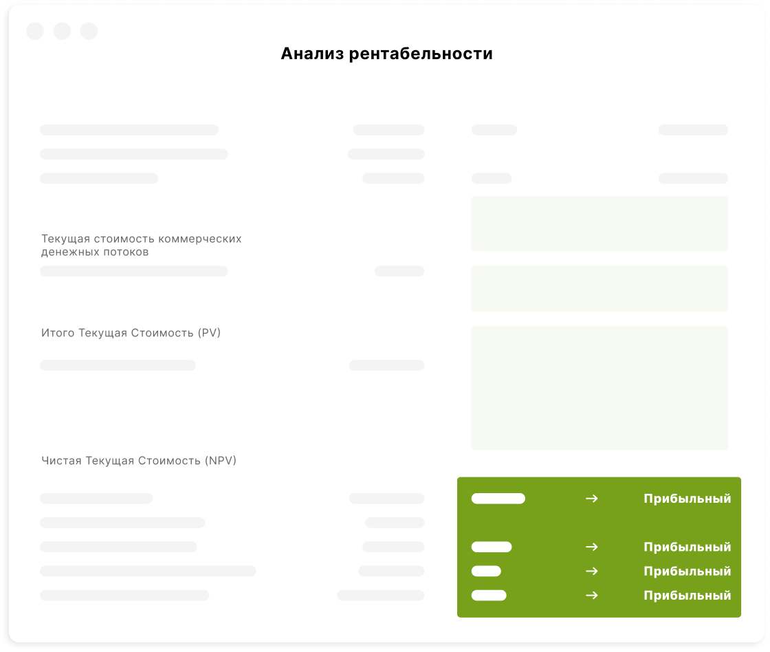 Invest for Excel profitability analysis illustration RU